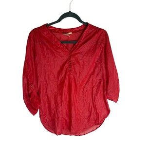 You Babes Red Button Front 3/4 Sleeve Blouse Tunic Top Women’s Size Small